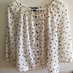 H&M off white sheer polka dot balloon sleeve shirt